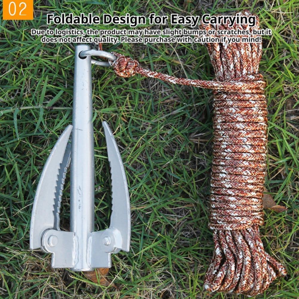 Fishing Boat Anchor - ตะขอเกี่ยวสำหรับกิจกรรมกลางแจ้งพร้อมเชือก ตะขอพับได้สำหรับเรือ แข็งแรง ทนทาน เหมาะสำหรับเรือเล็ก เรือแคนู